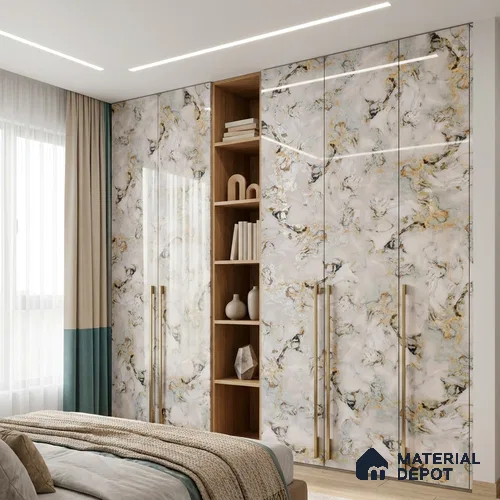 Beige Marble Look LM 20118 8 ft x 4 ft Glossy Finish Decorative Laminate - 1 mm | Suitable for TV Unit, Wardrobe, Kitchen Cabinets