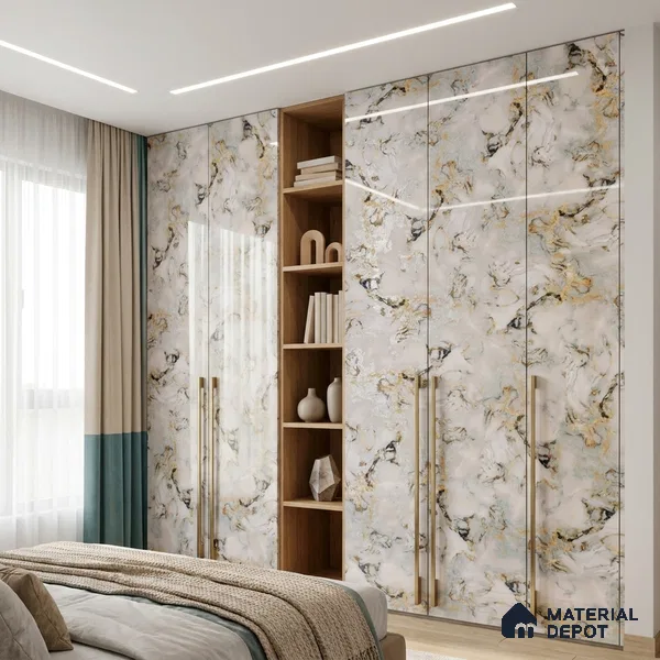 Beige Marble Look LM 20118 8 ft x 4 ft Glossy Finish Decorative Laminate - 1 mm | Suitable for TV Unit, Wardrobe, Kitchen Cabinets