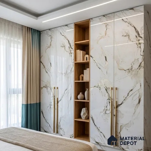 Beige Marble Look LM 20119 8 ft x 4 ft Glossy Finish Decorative Laminate - 1 mm | Suitable for TV Unit, Wardrobe, Kitchen Cabinets