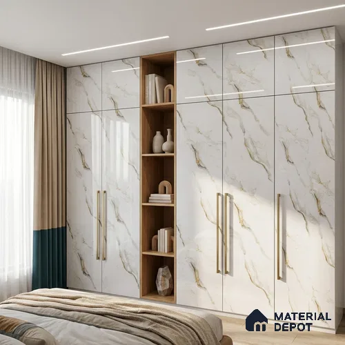 Beige Marble Look LM 20121 8 ft x 4 ft Glossy Finish Decorative Laminate - 1 mm | Suitable for TV Unit, Wardrobe, Kitchen Cabinets