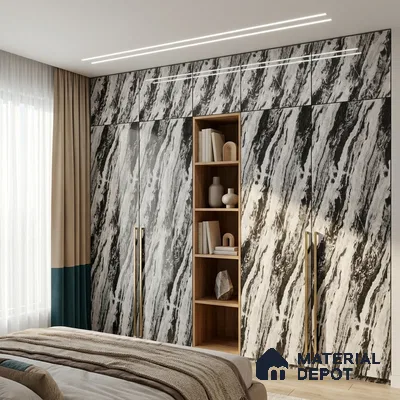 Beige Marble Look LM 20124 8 ft x 4 ft Glossy Finish Decorative Laminate - 1 mm | Suitable for TV Unit, Wardrobe, Kitchen Cabinets