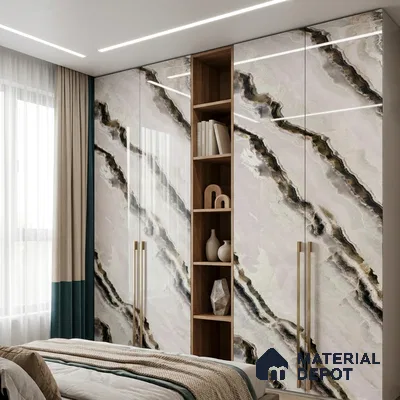Beige Marble Look LM 20125 8 ft x 4 ft Glossy Finish Decorative Laminate - 1 mm | Suitable for TV Unit, Wardrobe, Kitchen Cabinets