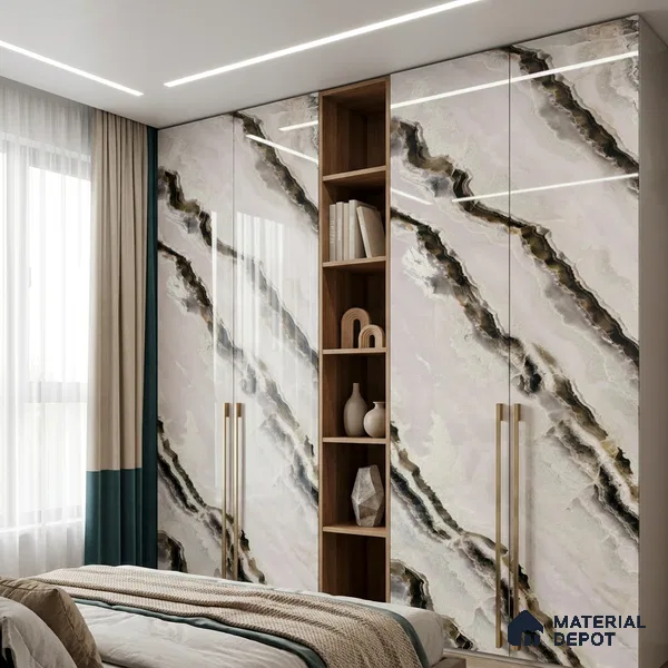 Beige Marble Look LM 20125 8 ft x 4 ft Glossy Finish Decorative Laminate - 1 mm | Suitable for TV Unit, Wardrobe, Kitchen Cabinets