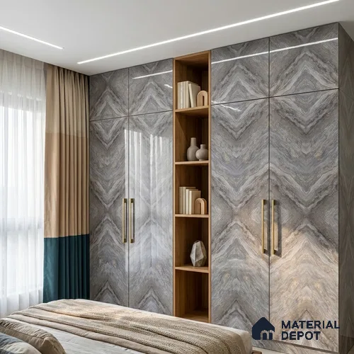 Grey Marble Look LM 20126 8 ft x 4 ft Glossy Finish Decorative Laminate - 1 mm | Suitable for TV Unit, Wardrobe, Kitchen Cabinets
