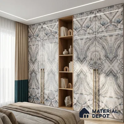 Beige Marble Look LM 20128 8 ft x 4 ft Glossy Finish Decorative Laminate - 1 mm | Suitable for TV Unit, Wardrobe, Kitchen Cabinets