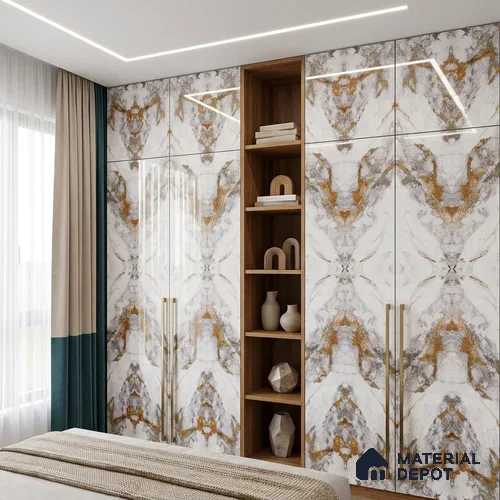 White Marble Look LM 20130 8 ft x 4 ft Glossy Finish Decorative Laminate - 1 mm | Suitable for TV Unit, Wardrobe, Kitchen Cabinets