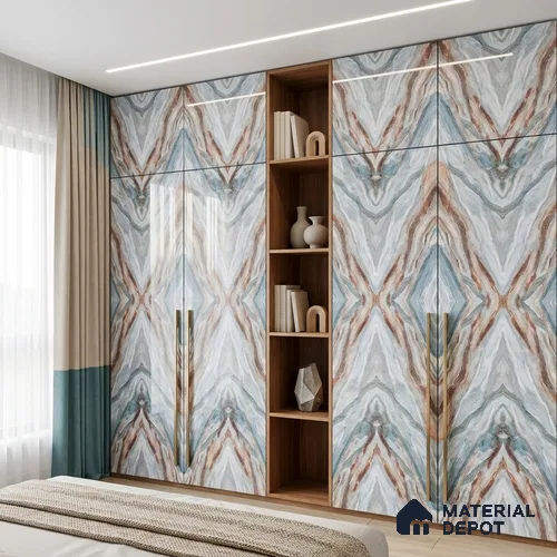Beige Marble Look LM 20131 8 ft x 4 ft Glossy Finish Decorative Laminate - 1 mm | Suitable for TV Unit, Wardrobe, Kitchen Cabinets