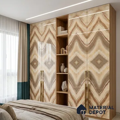 Brown Marble Look LM 20137 8 ft x 4 ft Glossy Finish Decorative Laminate - 1 mm | Suitable for TV Unit, Wardrobe, Kitchen Cabinets