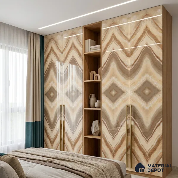 Brown Marble Look LM 20137 8 ft x 4 ft Glossy Finish Decorative Laminate - 1 mm | Suitable for TV Unit, Wardrobe, Kitchen Cabinets
