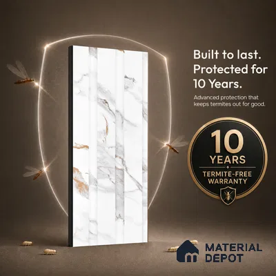 Ivory Pearl Marble Look PN 06086 9.5 ft x 4.6 inch Charcoal Panel - 8 mm | Suitable for Feature Wall, TV Unit & Living Room | Width is Subjected to 5% Variation