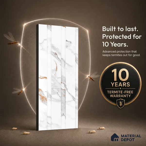 Ivory Pearl Marble Look PN 06086 9.5 ft x 4.6 inch Charcoal Panel - 8 mm | Suitable for Feature Wall, TV Unit & Living Room | Width is Subjected to 5% Variation