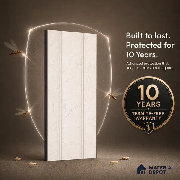 Almond Cream Marble Look PN 07064 9.5 ft x 9.8 inch Charcoal Panel - 10 mm | Suitable for Feature Wall, TV Unit & Living Room | Width is Subjected to 5% Variation