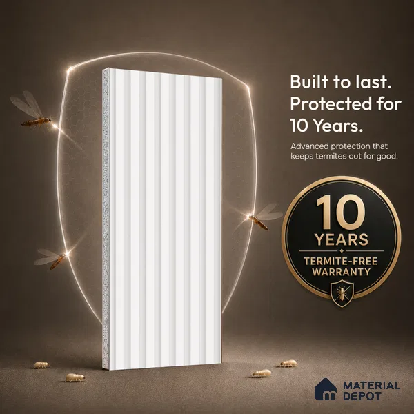 Ivory Beige Plain Colour Look PN 07478 8 ft x 4.8 inch PVC Panel - 10 mm | Suitable for Living Room, Bedroom & Office | Width is Subjected to 5% Variation
