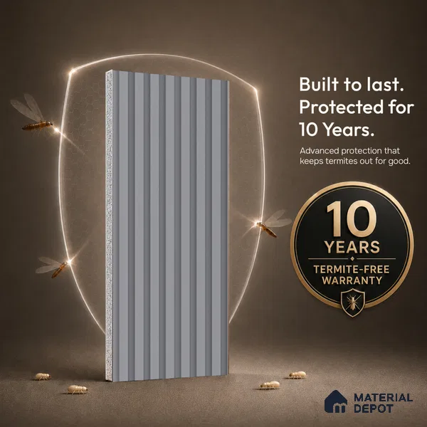 Mist Grey Plain Colour Look PN 07483 8 ft x 4.8 inch PVC Panel - 10 mm | Suitable for Living Room, Bedroom & Office | Width is Subjected to 5% Variation