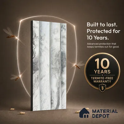 White Marble Louver PN 05296 8 ft x 4.9 inch Charcoal Panel - 12 mm | Suitable for Feature Wall, TV Unit & Living Room | Width is Subjected to 5% Variation