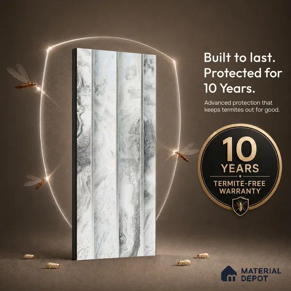 White Marble Louver PN 05296 8 ft x 4.9 inch Charcoal Panel - 12 mm | Suitable for Feature Wall, TV Unit & Living Room | Width is Subjected to 5% Variation