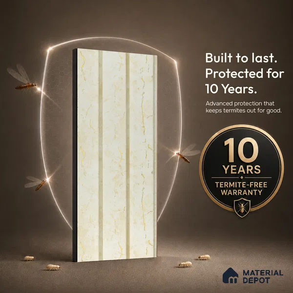 Beige Marble Louver PN 05485 (M 5421) 8 ft x 5 inch Charcoal Panel - 11 mm | Suitable for Feature Wall, TV Unit & Living Room | Width is Subjected to 5% Variation