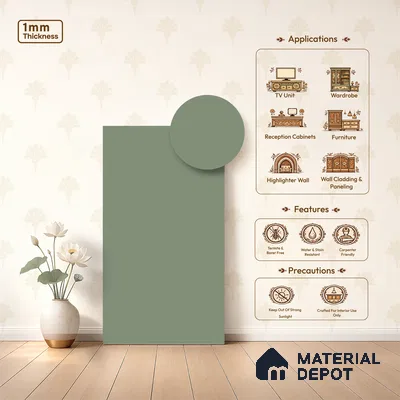 Green Solid Colors look LM 23969 Pale Sage Green  8 ft x 4 ft Matte Finish Decorative Laminate - 1 mm | Suitable for Living Room, Kitchen, Office