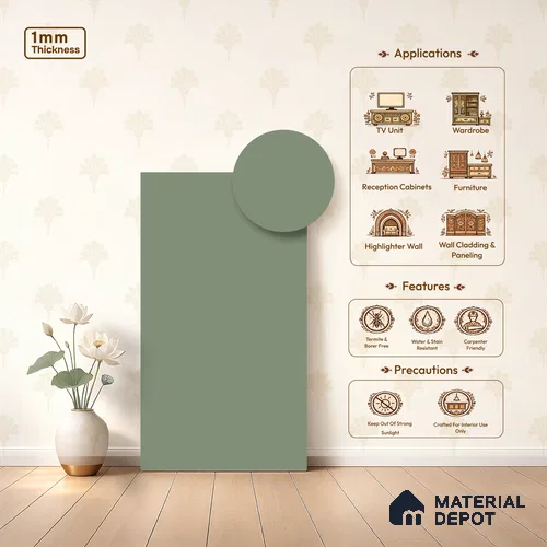 Green Solid Colors look LM 23969 Pale Sage Green  8 ft x 4 ft Matte Finish Decorative Laminate - 1 mm | Suitable for Living Room, Kitchen, Office