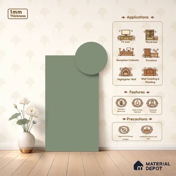 Green Solid Colors look LM 23969 Pale Sage Green  8 ft x 4 ft Matte Finish Decorative Laminate - 1 mm | Suitable for Living Room, Kitchen, Office