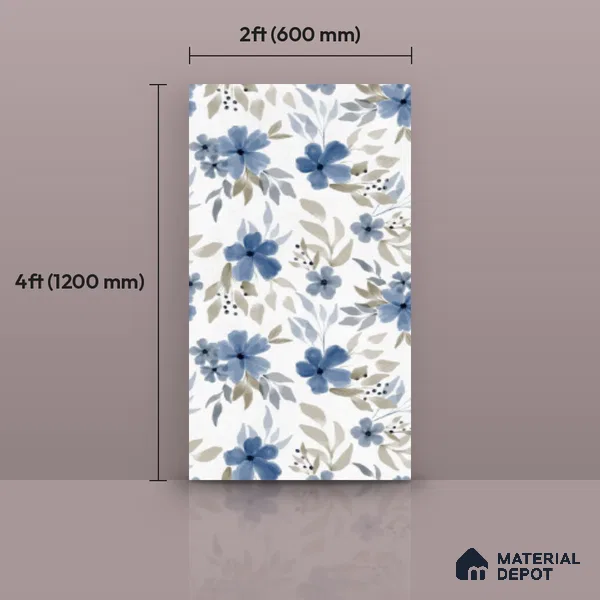 Floral Look Wall Tile TL 10934 Bloome White Decore 4 ft x 2 ft Carving Matte Finish Vitrified Tile - 9 mm | Suitable for Bathroom, Accent/Feature Wall, Dining Area