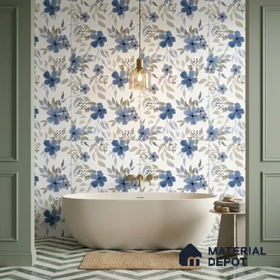 Floral Look Wall Tile TL 10934 Bloome White Decore 4 ft x 2 ft Carving Matte Finish Vitrified Tile - 9 mm | Suitable for Bathroom, Accent/Feature Wall, Dining Area