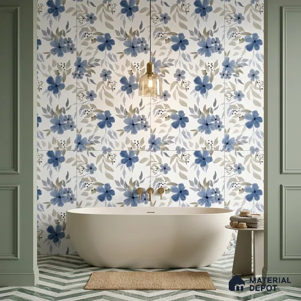 Floral Look Wall Tile TL 10934 Bloome White Decore 4 ft x 2 ft Carving Matte Finish Vitrified Tile - 9 mm | Suitable for Bathroom, Accent/Feature Wall, Dining Area