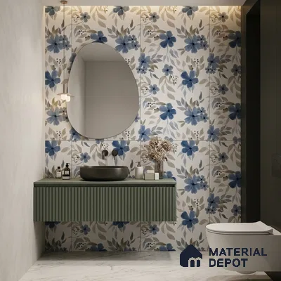 Floral Look Wall Tile TL 10934 Bloome White Decore 4 ft x 2 ft Carving Matte Finish Vitrified Tile - 9 mm | Suitable for Bathroom, Accent/Feature Wall, Dining Area