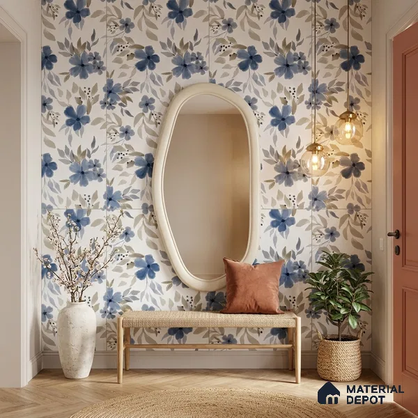 Floral Look Wall Tile TL 10934 Bloome White Decore 4 ft x 2 ft Carving Matte Finish Vitrified Tile - 9 mm | Suitable for Bathroom, Accent/Feature Wall, Dining Area