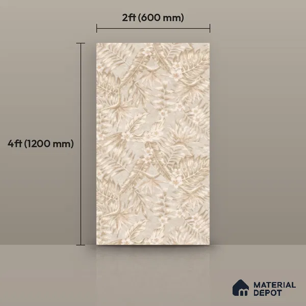 Tropical Wall Tile TL 10935 Crystella Oro Decore 4 ft x 2 ft Carving Matte Finish Vitrified Tile - 9 mm | Suitable for Bathroom, Accent/Feature Wall, Dining Area