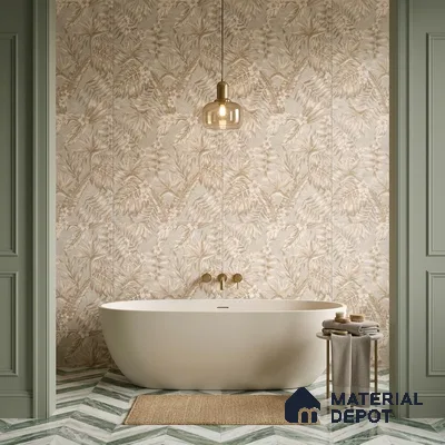 Tropical Wall Tile TL 10935 Crystella Oro Decore 4 ft x 2 ft Carving Matte Finish Vitrified Tile - 9 mm | Suitable for Bathroom, Accent/Feature Wall, Dining Area