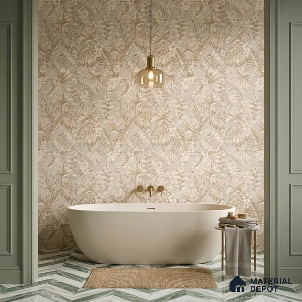 Tropical Wall Tile TL 10935 Crystella Oro Decore 4 ft x 2 ft Carving Matte Finish Vitrified Tile - 9 mm | Suitable for Bathroom, Accent/Feature Wall, Dining Area