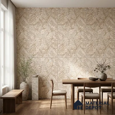 Tropical Wall Tile TL 10935 Crystella Oro Decore 4 ft x 2 ft Carving Matte Finish Vitrified Tile - 9 mm | Suitable for Bathroom, Accent/Feature Wall, Dining Area