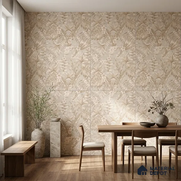 Tropical Wall Tile TL 10935 Crystella Oro Decore 4 ft x 2 ft Carving Matte Finish Vitrified Tile - 9 mm | Suitable for Bathroom, Accent/Feature Wall, Dining Area