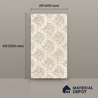 Floral Look Wall Tile TL 10936 Taj Mahal Decore 4 ft x 2 ft Carving Matte Finish Vitrified Tile - 9 mm | Suitable for Bathroom, Accent/Feature Wall, Dining Area