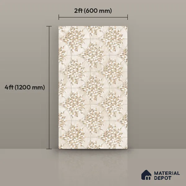 Floral Look Wall Tile TL 10936 Taj Mahal Decore 4 ft x 2 ft Carving Matte Finish Vitrified Tile - 9 mm | Suitable for Bathroom, Accent/Feature Wall, Dining Area