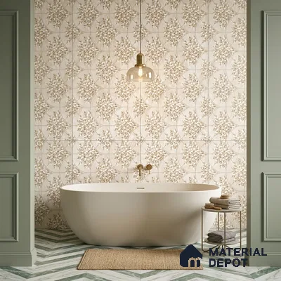 Floral Look Wall Tile TL 10936 Taj Mahal Decore 4 ft x 2 ft Carving Matte Finish Vitrified Tile - 9 mm | Suitable for Bathroom, Accent/Feature Wall, Dining Area