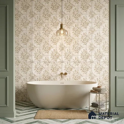 Floral Look Wall Tile TL 10936 Taj Mahal Decore 4 ft x 2 ft Carving Matte Finish Vitrified Tile - 9 mm | Suitable for Bathroom, Accent/Feature Wall, Dining Area