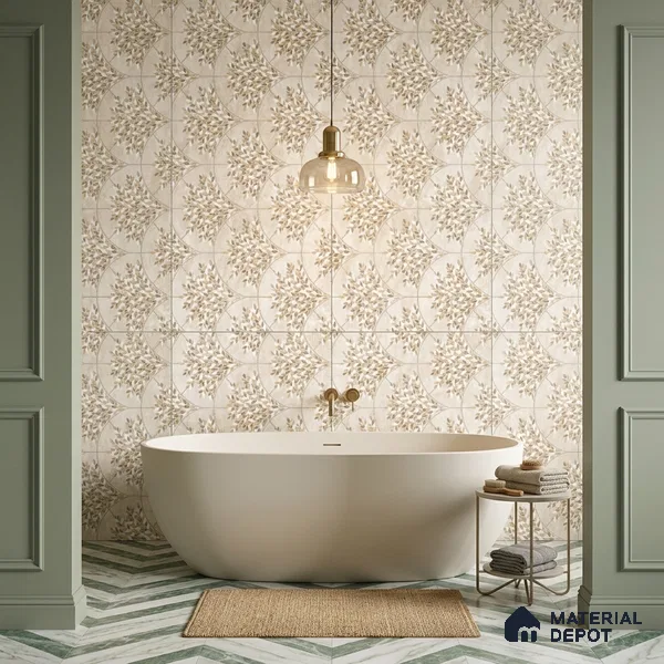 Floral Look Wall Tile TL 10936 Taj Mahal Decore 4 ft x 2 ft Carving Matte Finish Vitrified Tile - 9 mm | Suitable for Bathroom, Accent/Feature Wall, Dining Area