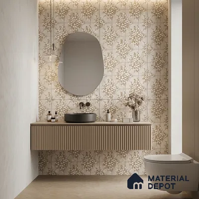 Floral Look Wall Tile TL 10936 Taj Mahal Decore 4 ft x 2 ft Carving Matte Finish Vitrified Tile - 9 mm | Suitable for Bathroom, Accent/Feature Wall, Dining Area