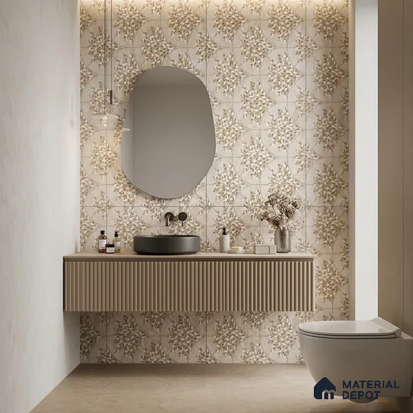 Floral Look Wall Tile TL 10936 Taj Mahal Decore 4 ft x 2 ft Carving Matte Finish Vitrified Tile - 9 mm | Suitable for Bathroom, Accent/Feature Wall, Dining Area