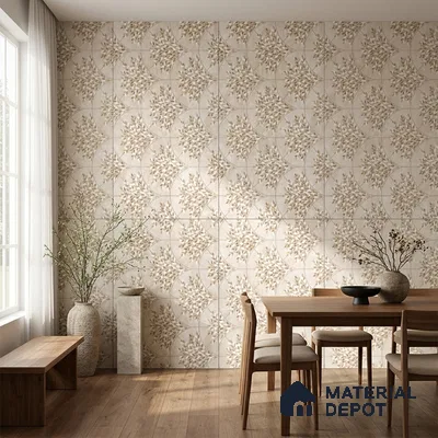 Floral Look Wall Tile TL 10936 Taj Mahal Decore 4 ft x 2 ft Carving Matte Finish Vitrified Tile - 9 mm | Suitable for Bathroom, Accent/Feature Wall, Dining Area