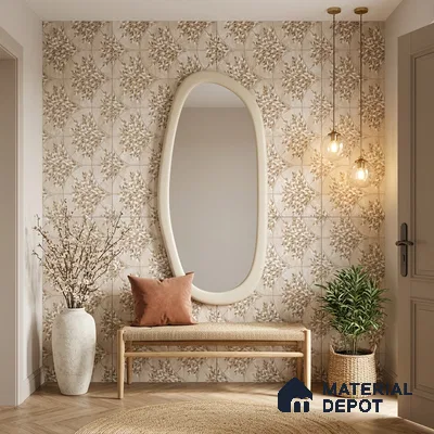 Floral Look Wall Tile TL 10936 Taj Mahal Decore 4 ft x 2 ft Carving Matte Finish Vitrified Tile - 9 mm | Suitable for Bathroom, Accent/Feature Wall, Dining Area