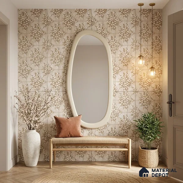 Floral Look Wall Tile TL 10936 Taj Mahal Decore 4 ft x 2 ft Carving Matte Finish Vitrified Tile - 9 mm | Suitable for Bathroom, Accent/Feature Wall, Dining Area