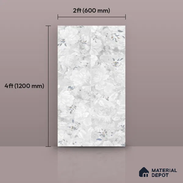 Floral Look Wall Tile TL 10927 Nairobi Florangle White Decore 4 ft x 2 ft Glue Matte Finish Vitrified Tile - 9 mm | Suitable for Bathroom, Accent/Feature Wall, Dining Area