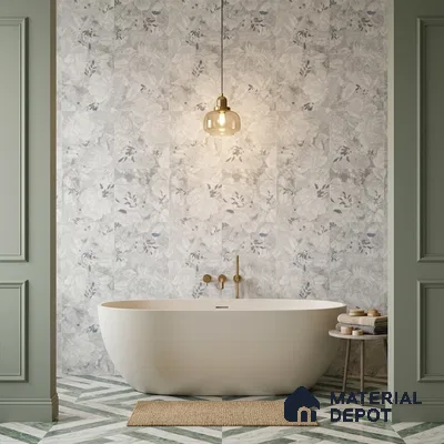 Floral Look Wall Tile TL 10927 Nairobi Florangle White Decore 4 ft x 2 ft Glue Matte Finish Vitrified Tile - 9 mm | Suitable for Bathroom, Accent/Feature Wall, Dining Area