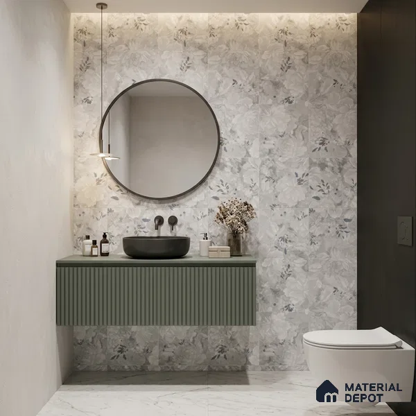 Floral Look Wall Tile TL 10927 Nairobi Florangle White Decore 4 ft x 2 ft Glue Matte Finish Vitrified Tile - 9 mm | Suitable for Bathroom, Accent/Feature Wall, Dining Area