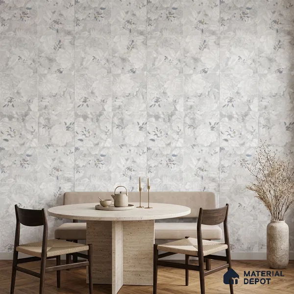 Floral Look Wall Tile TL 10927 Nairobi Florangle White Decore 4 ft x 2 ft Glue Matte Finish Vitrified Tile - 9 mm | Suitable for Bathroom, Accent/Feature Wall, Dining Area