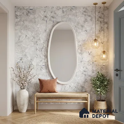 Floral Look Wall Tile TL 10927 Nairobi Florangle White Decore 4 ft x 2 ft Glue Matte Finish Vitrified Tile - 9 mm | Suitable for Bathroom, Accent/Feature Wall, Dining Area