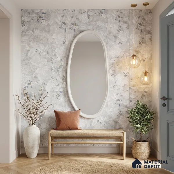 Floral Look Wall Tile TL 10927 Nairobi Florangle White Decore 4 ft x 2 ft Glue Matte Finish Vitrified Tile - 9 mm | Suitable for Bathroom, Accent/Feature Wall, Dining Area